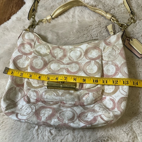 Coach Kristin Op Art Shoulder Bag Pink Cream Sequin Convertible Strap #16791 - Picture 7 of 15